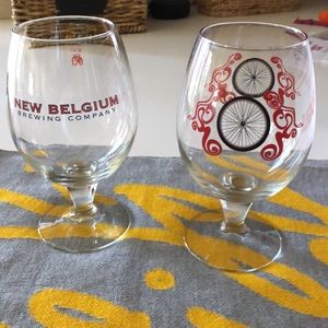 LOT 5 Items-New Belgium Beer/Cider Glasses + Signature Scarf + 2-Ladies T-Shirts